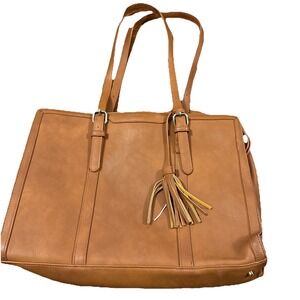 Ecosusi Women Faux Leather Messenger Briefcase Laptop Bag Brown Gold Tone